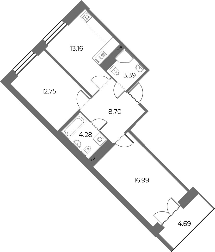 2-комнатная квартира 61.62 м², 7/20 эт., ЖК «Огни Залива»